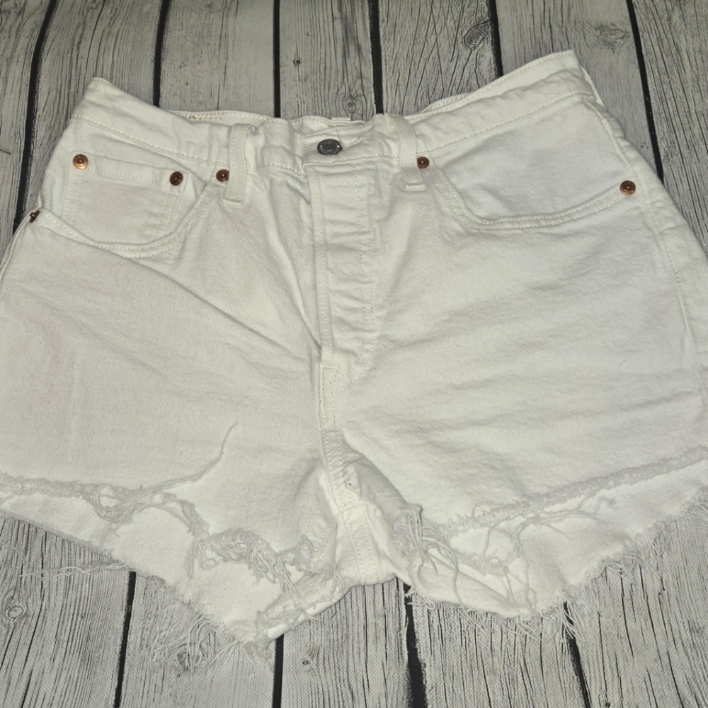 Levis 501 Jean Shorts Women's Size 28 White Distressed Cutoff  100% Cotton